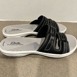 Clarks Cloud Stepper Breeze Piper Black And Gray Slides Sandals 11 M